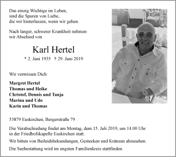 Anzeige von Karl Hertel von  Blickpunkt Euskirchen 