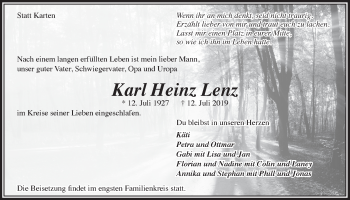 Anzeige von Karl Heinz Lenz von  Anzeigen Echo 