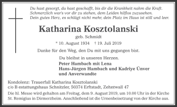 Anzeige von Katharina Kosztolanski von  Werbepost 