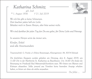 Anzeige von Katharina Schmitz von  Schaufenster/Blickpunkt 