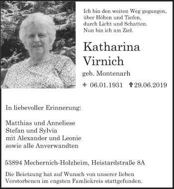 Anzeige von Katharina Virnich von  Blickpunkt Euskirchen 