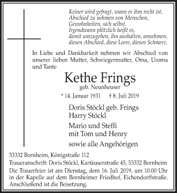 Anzeige von Kethe Frings von  Schaufenster/Blickpunkt am Wochenende 