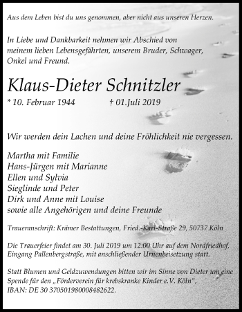 Anzeige von Klaus-Dieter Schnitzler von Kölner Stadt-Anzeiger / Kölnische Rundschau / Express