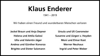 Anzeige von Klaus Enderer von Kölner Stadt-Anzeiger / Kölnische Rundschau / Express