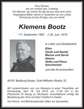 Anzeige von Klemens Bootz von  Werbepost 