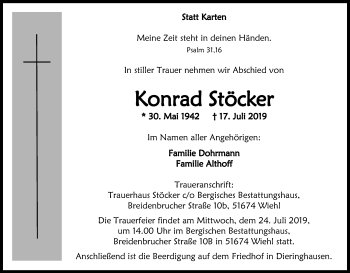 Anzeige von Konrad Stöcker von Kölner Stadt-Anzeiger / Kölnische Rundschau / Express