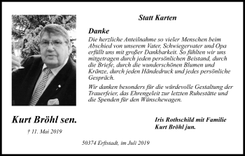 Anzeige von Kurt Bröhl sen. von Kölner Stadt-Anzeiger / Kölnische Rundschau / Express