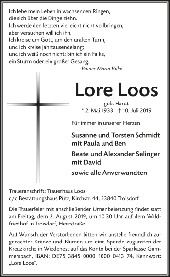 Anzeige von Lore Loos von  Anzeigen Echo 