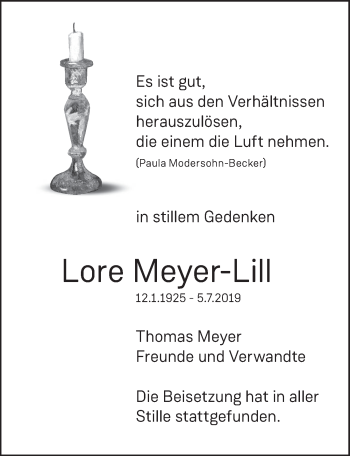 Anzeige von Lore Meyer-Lill von  Werbepost 