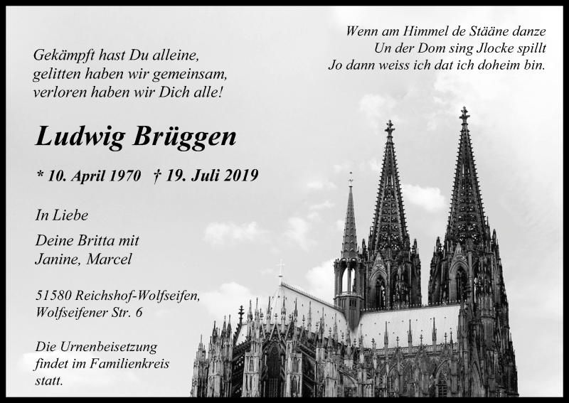  Traueranzeige für Ludwig Brüggen vom 23.07.2019 aus Kölner Stadt-Anzeiger / Kölnische Rundschau / Express
