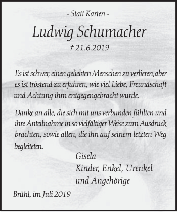 Anzeige von Ludwig Schumacher von  Schlossbote/Werbekurier 