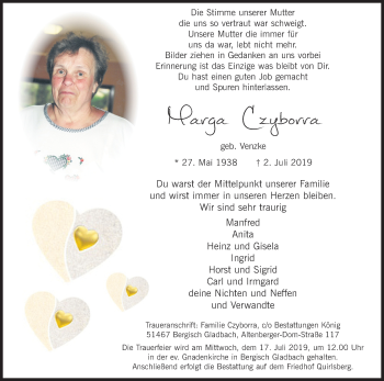 Anzeige von Marga Czyborra von Kölner Stadt-Anzeiger / Kölnische Rundschau / Express