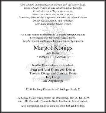 Anzeige von Margot Königs von  Sonntags-Post 