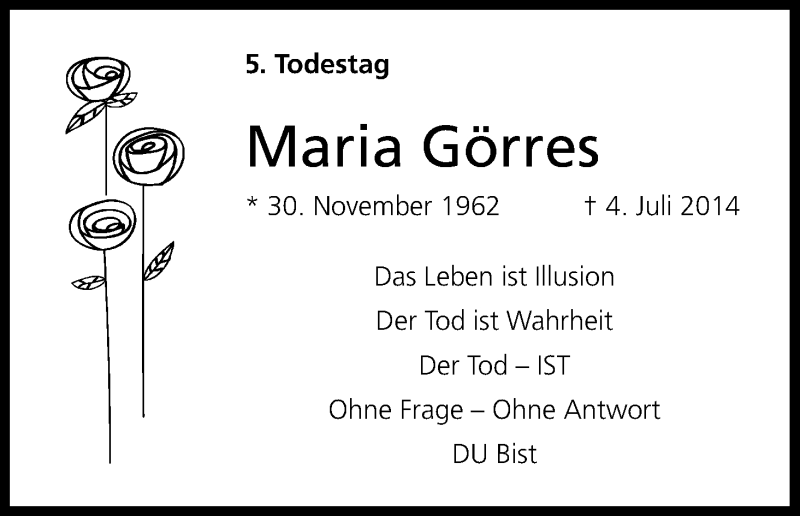  Traueranzeige für Maria Görres vom 13.07.2019 aus Kölner Stadt-Anzeiger / Kölnische Rundschau / Express