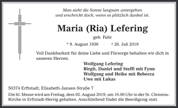 Anzeige von Maria Lefering von  Werbepost 