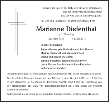 Anzeige von Marianne Diefenthal von  Blickpunkt Euskirchen 