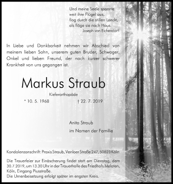 Anzeige von Markus Straub von Kölner Stadt-Anzeiger / Kölnische Rundschau / Express