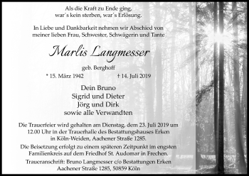 Anzeige von Marlis Langmesser von Kölner Stadt-Anzeiger / Kölnische Rundschau / Express
