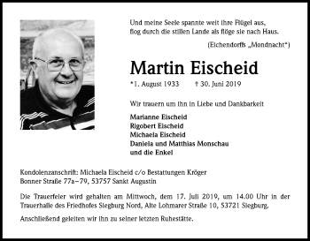 Anzeige von Martin Eischeid von Kölner Stadt-Anzeiger / Kölnische Rundschau / Express