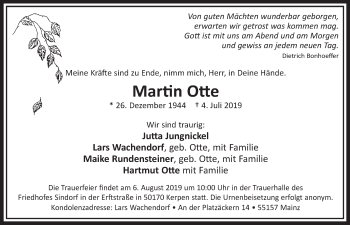 Anzeige von Martin Otte von  Sonntags-Post 