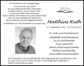 Anzeige von Matthias Ruth von Kölner Stadt-Anzeiger / Kölnische Rundschau / Express