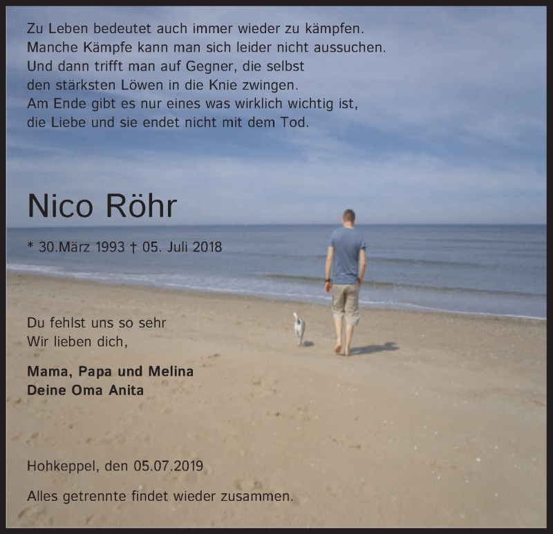  Traueranzeige für Nico Röhr vom 05.07.2019 aus Kölner Stadt-Anzeiger / Kölnische Rundschau / Express