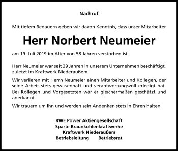 Anzeige von Norbert Neumeier von Kölner Stadt-Anzeiger / Kölnische Rundschau / Express