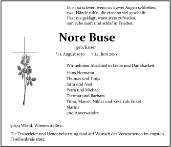 Anzeige von Nore Buse von  Anzeigen Echo 