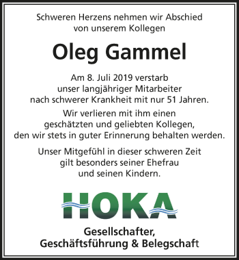 Anzeige von Oleg Gammel von  Rhein-Sieg-Wochenende 
