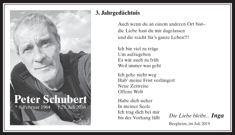  Traueranzeige für Peter Schubert vom 18.07.2023 aus  Werbepost 