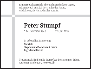 Anzeige von Peter Stumpf von Kölner Stadt-Anzeiger / Kölnische Rundschau / Express