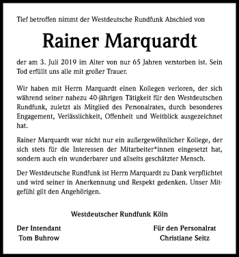 Anzeige von Rainer Marquardt von Kölner Stadt-Anzeiger / Kölnische Rundschau / Express