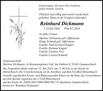 Anzeige von Reinhard Dickmann von Kölner Stadt-Anzeiger / Kölnische Rundschau / Express