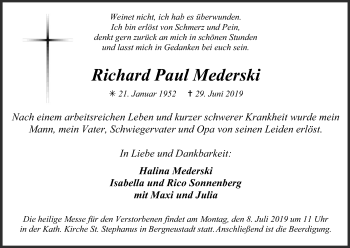 Anzeige von Richard Paul Mederski von Kölner Stadt-Anzeiger / Kölnische Rundschau / Express