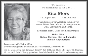 Anzeige von Rita Mörs von  Werbepost 