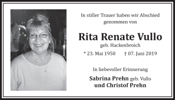 Anzeige von Rita Renate Vullo von  Sonntags-Post 