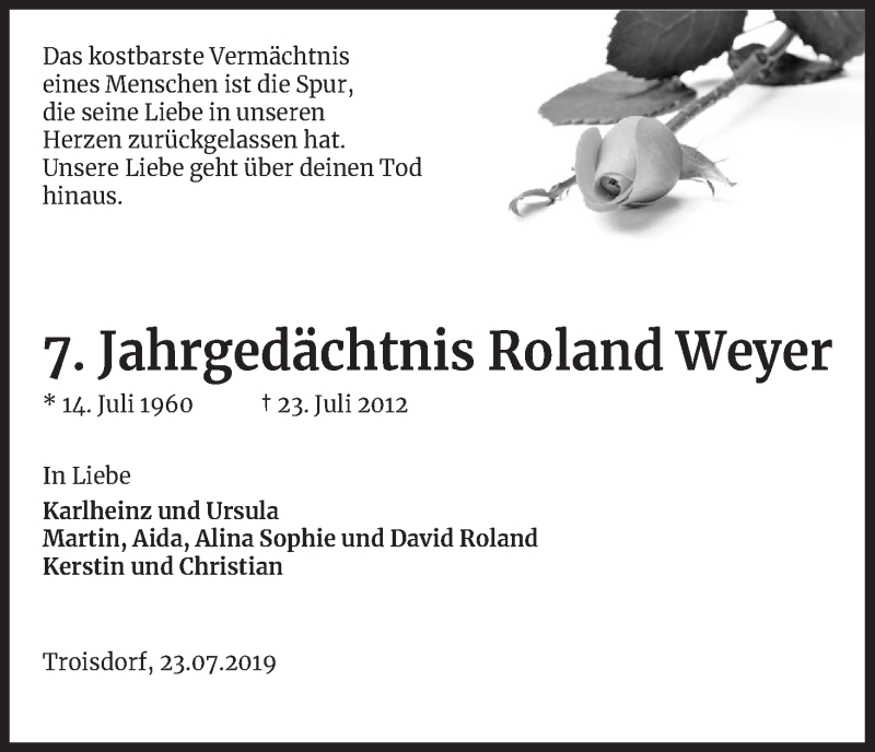  Traueranzeige für Roland Weyer vom 23.07.2019 aus Kölner Stadt-Anzeiger / Kölnische Rundschau / Express