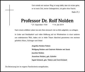 Anzeige von Rolf Nolden von Kölner Stadt-Anzeiger / Kölnische Rundschau / Express