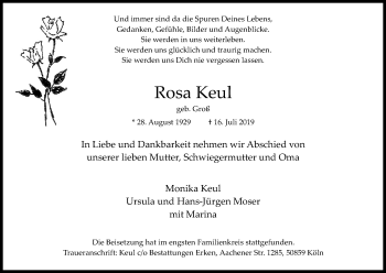 Anzeige von Rosa Keul von Kölner Stadt-Anzeiger / Kölnische Rundschau / Express
