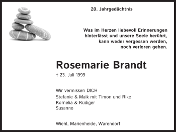 Anzeige von Rosemarie Brandt von Kölner Stadt-Anzeiger / Kölnische Rundschau / Express