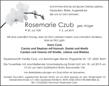 Anzeige von Rosemarie Czub von  Schlossbote/Werbekurier 