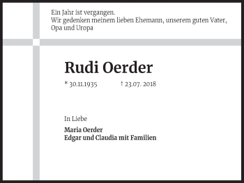 Anzeige von Rudi Oerder von Kölner Stadt-Anzeiger / Kölnische Rundschau / Express