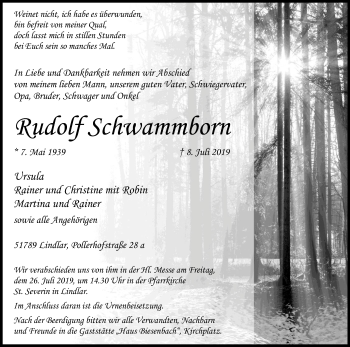 Anzeige von Rudolf Schwammborn von Kölner Stadt-Anzeiger / Kölnische Rundschau / Express