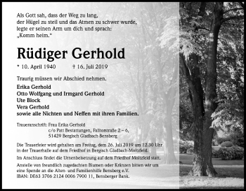 Anzeige von Rüdiger Gerhold von Kölner Stadt-Anzeiger / Kölnische Rundschau / Express