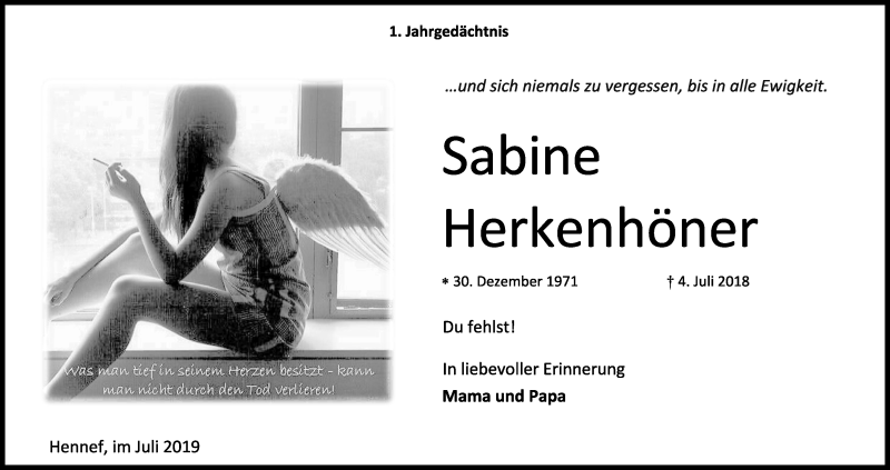  Traueranzeige für Sabine Herkenhöner vom 04.07.2019 aus Kölner Stadt-Anzeiger / Kölnische Rundschau / Express