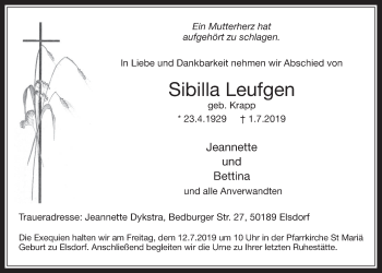 Anzeige von Sibilla Leufgen von  Werbepost 