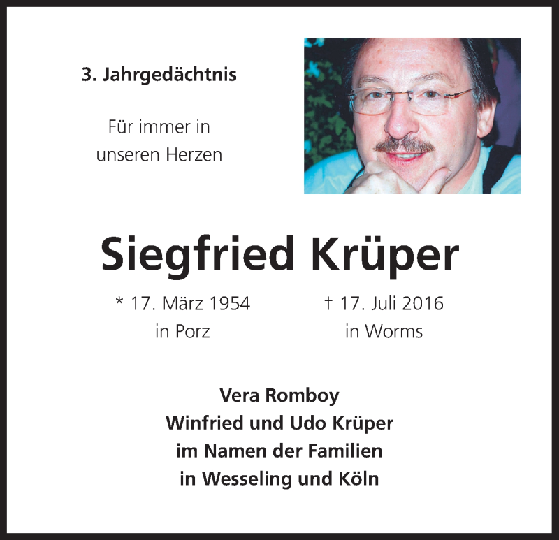  Traueranzeige für Siegfried Krüper vom 17.07.2019 aus Kölner Stadt-Anzeiger / Kölnische Rundschau / Express