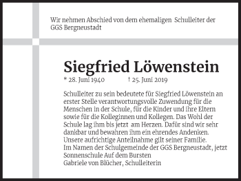 Anzeige von Siegfried Löwenstein von Kölner Stadt-Anzeiger / Kölnische Rundschau / Express