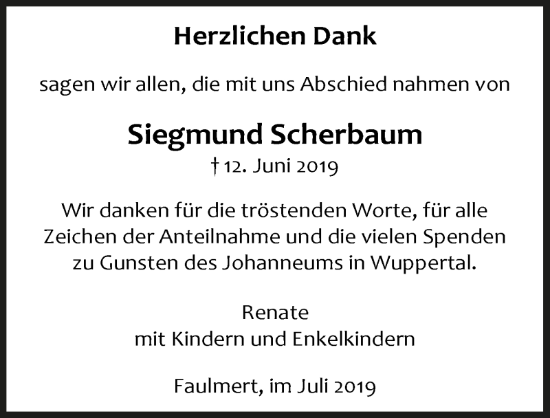  Traueranzeige für Siegmund Scherbaum vom 24.07.2019 aus  Anzeigen Echo 