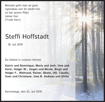 Anzeige von Steffi Hoffstadt von Kölner Stadt-Anzeiger / Kölnische Rundschau / Express